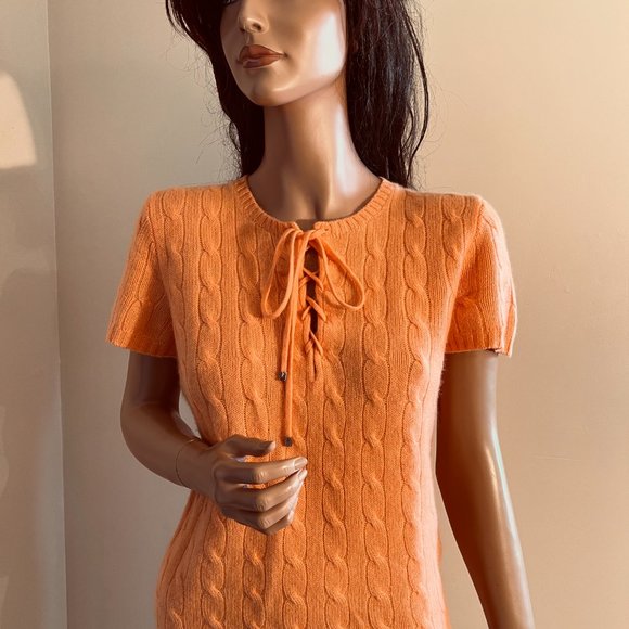 NWOT RALPH LAUREN Black Label Cashmere Cable Orange Knit Sweater sz L (M?) - Picture 2 of 9